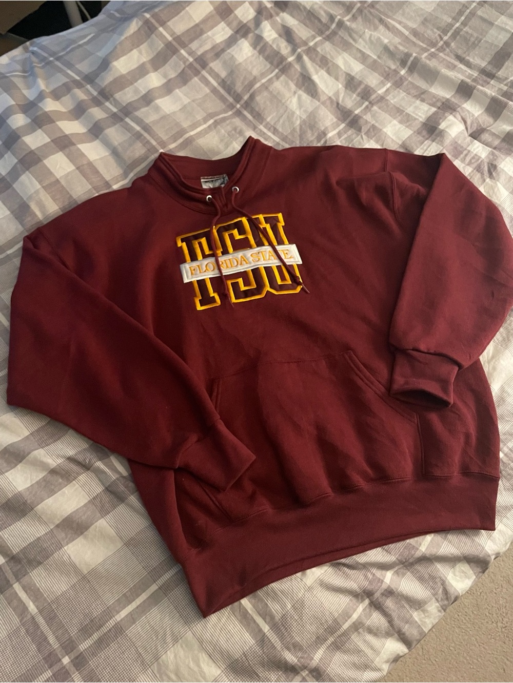 Vintage Maroon Hoodie with Yellow & White FSU Embroidery